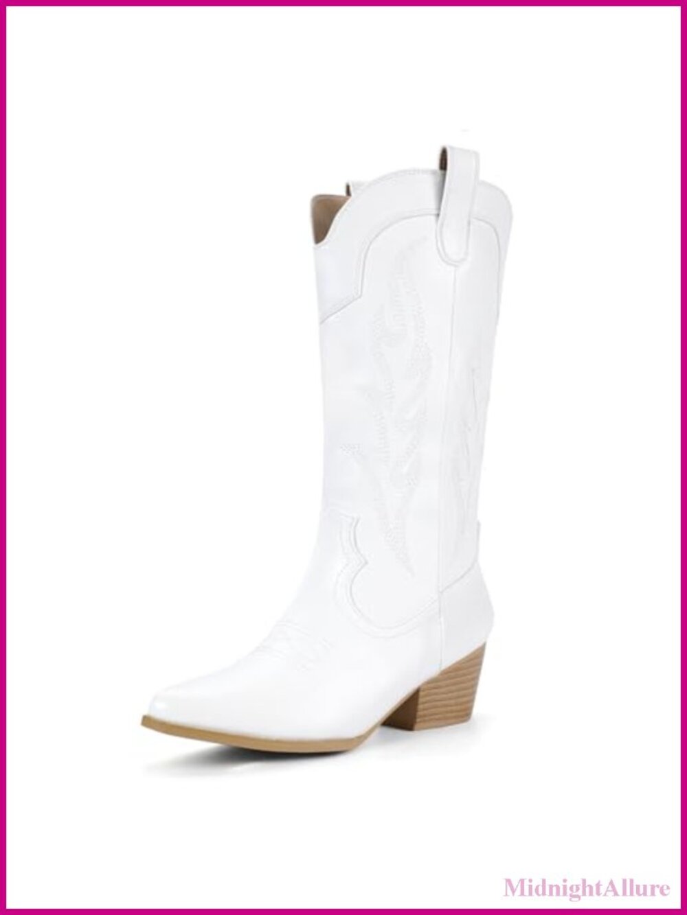 Mid Calf Cowboy Boots Pointed Toe Low Heel Embroidered